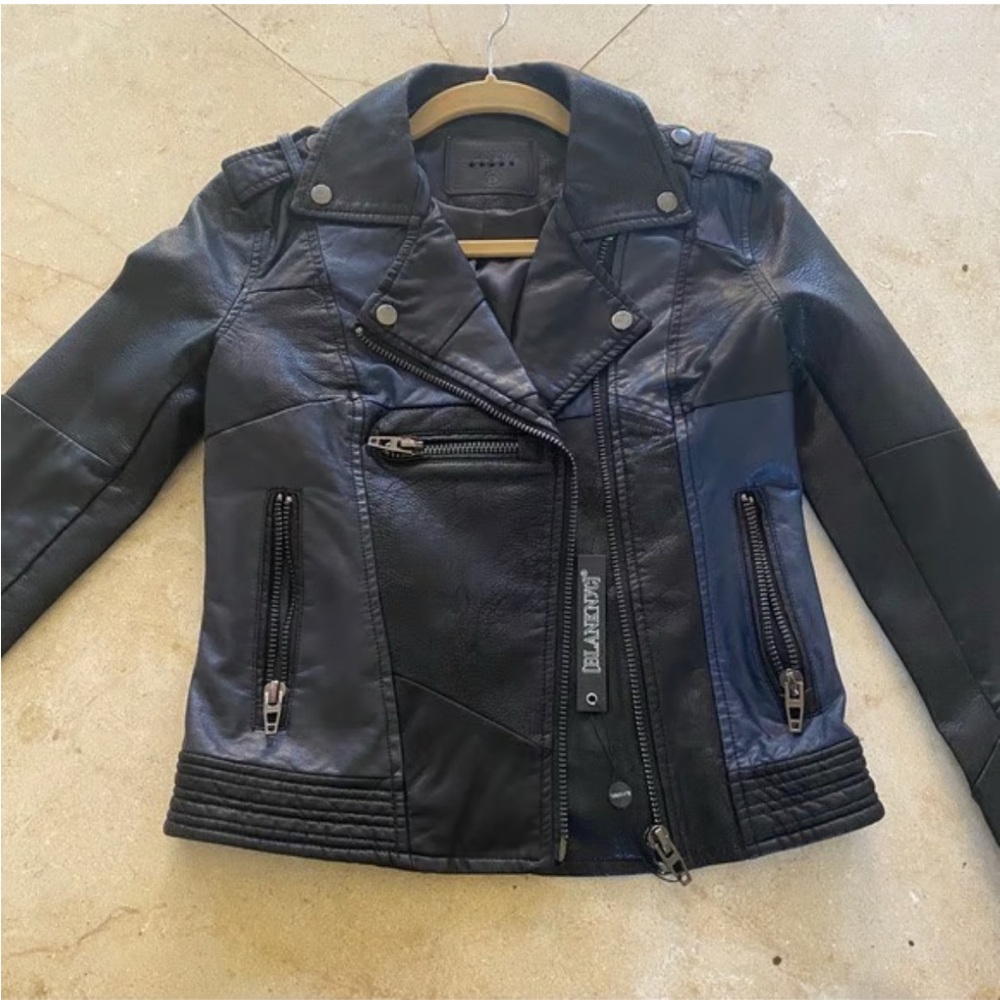 Blank NYC Black Leather Moto Jacket Asymmetrical Zipper - Picture 2 of 4